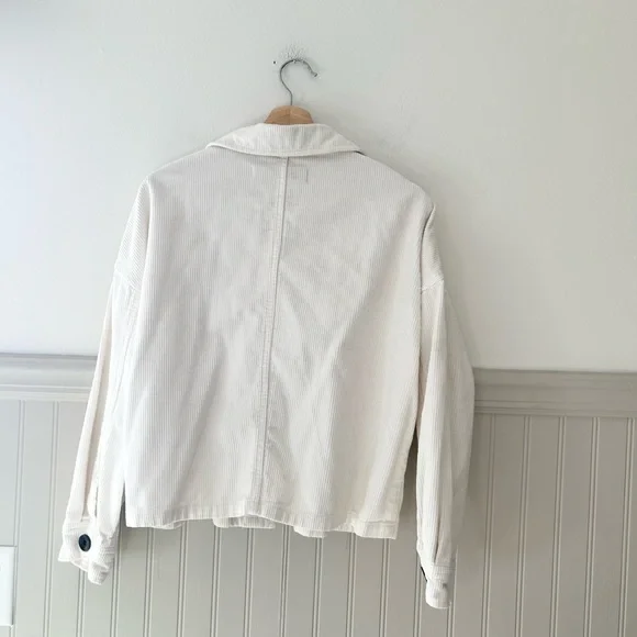 Zara Ivory Corduroy Cotton Jacket Button Up Size Medium Utility Pocket - Picture 4 of 6